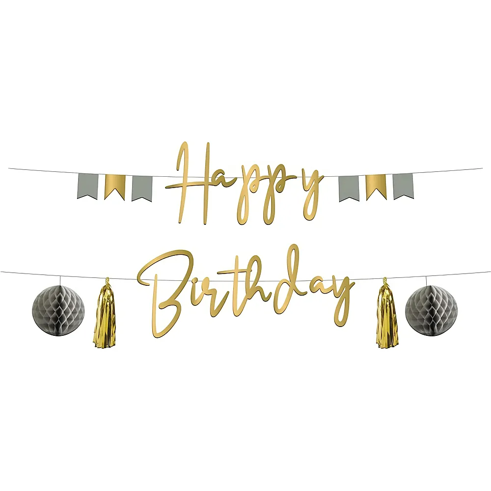 meinspielzeug - Folat Girlande Happy Birthday Golden Dawn - 1,5 m | Partydeko