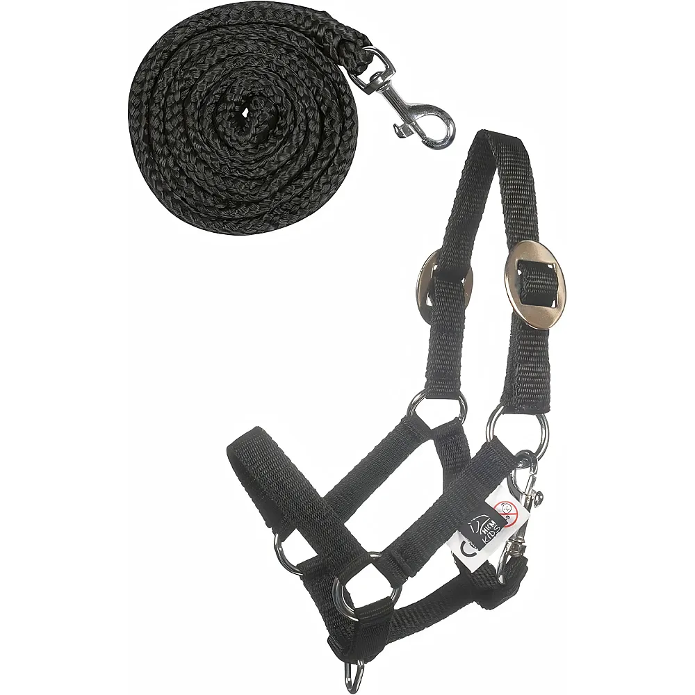 HKM Kids Hobby Horsing Basic Halfter und Strick Schwarz - Reittiere