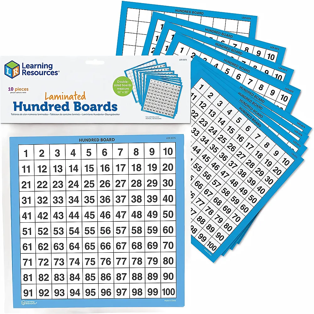 meinspielzeug - Learning Resources Abwischbare Hunderter-�bungsbretter, Alter 5+, Doppelseitige Mathe Tafeln 1100, Set mit 10 St�ck, Wiederverwendbar