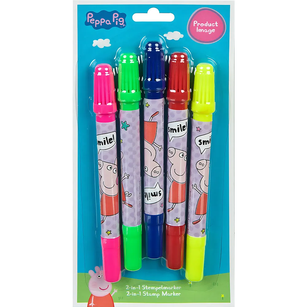 Undercover Peppa Pig 2in1 Stempelmarker & Fasermaler - 5 Teile - Farbe & Kreide