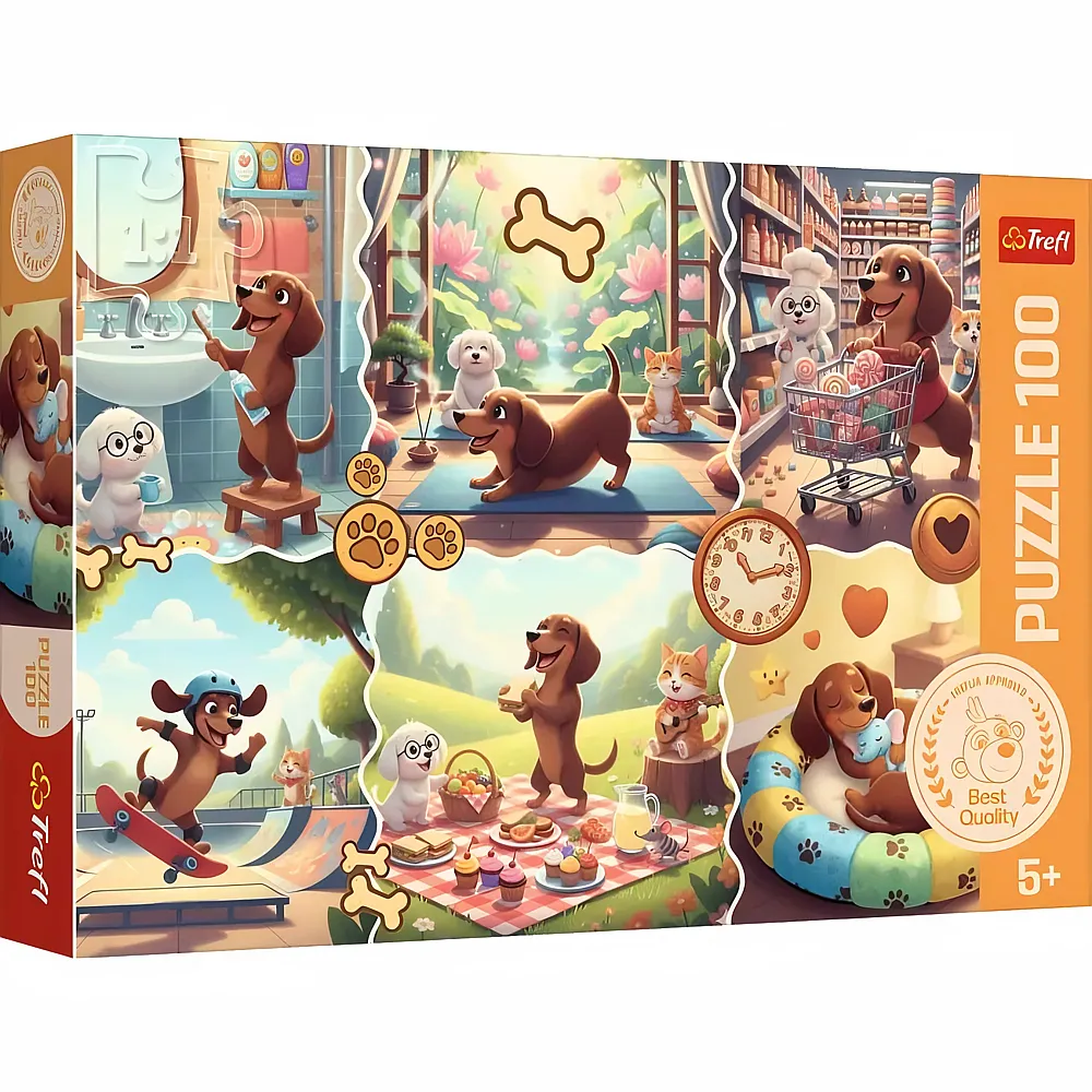 Trefl Puzzle Der lange Tag des Dackels - 100 Teile
