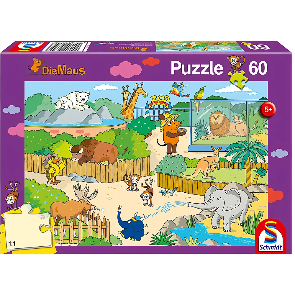 Schmidt Puzzle Die Maus, Im Zoo 60Teile
