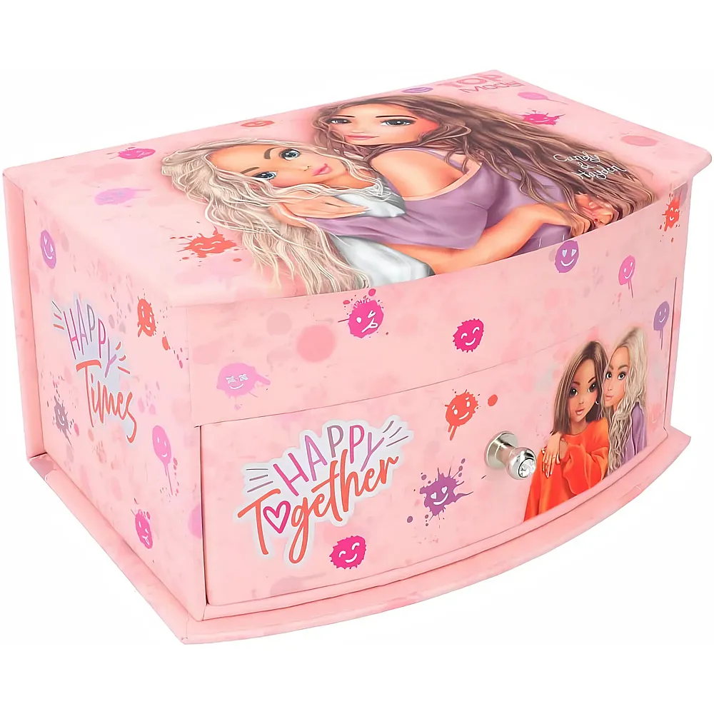 Depesche TOPModel Happy Together - Kleines Schmuckk�stchen in Rosa, mit Smiley-Muster und Model-Motiv, Schmuckbox mit Spiegel