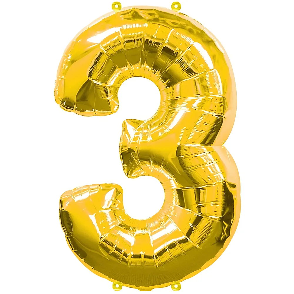 Amscan Zahlen Gold Folienballon Nummer 3 Gold 86cm | Kindergeburtstag