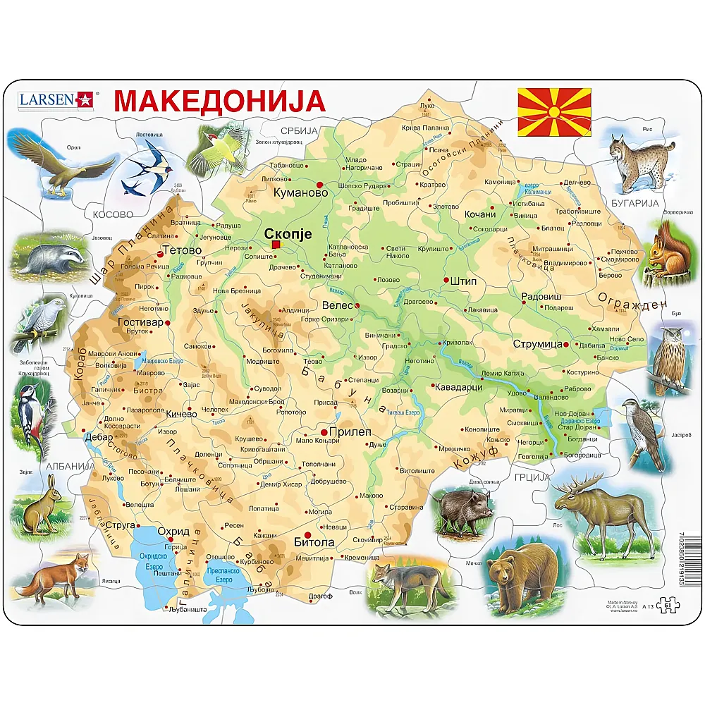Larsen Puzzle Mazedonien - 61 Teile | Rahmenpuzzle