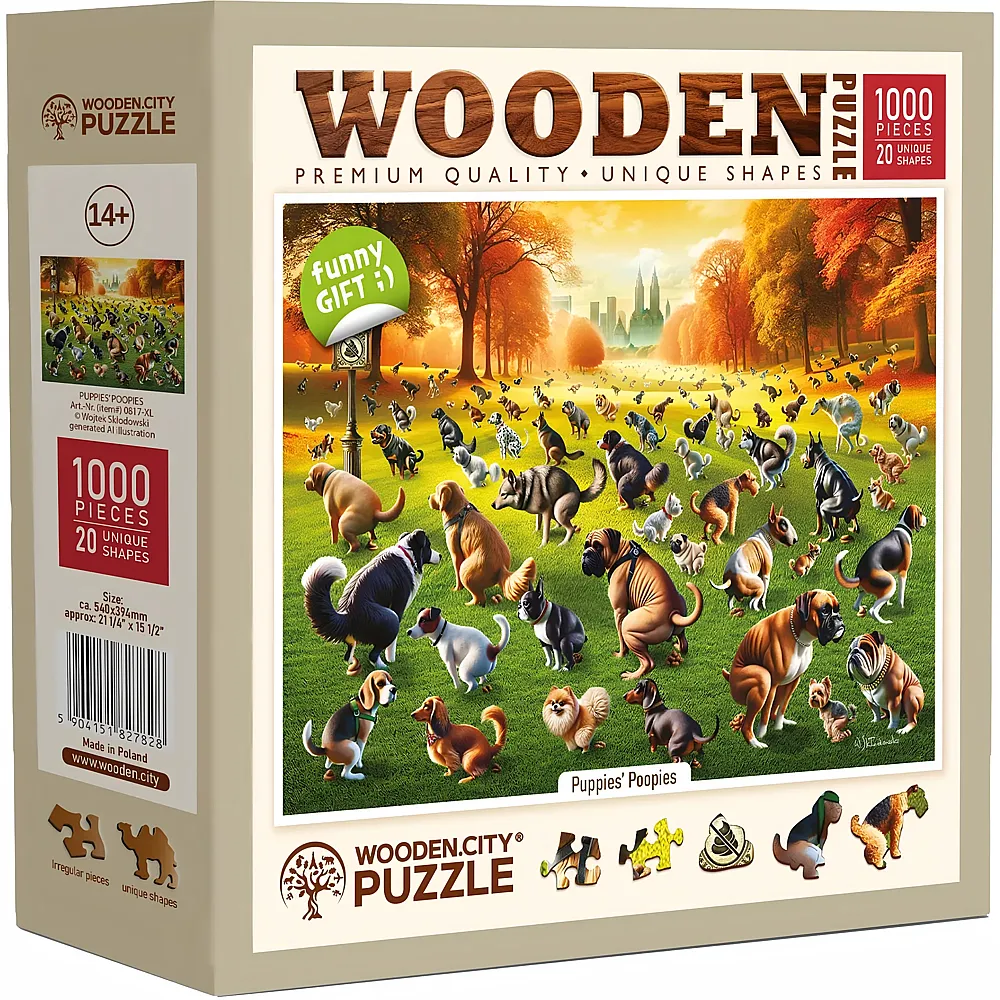 Wooden City Puzzle Puppies Poopies 1000Teile