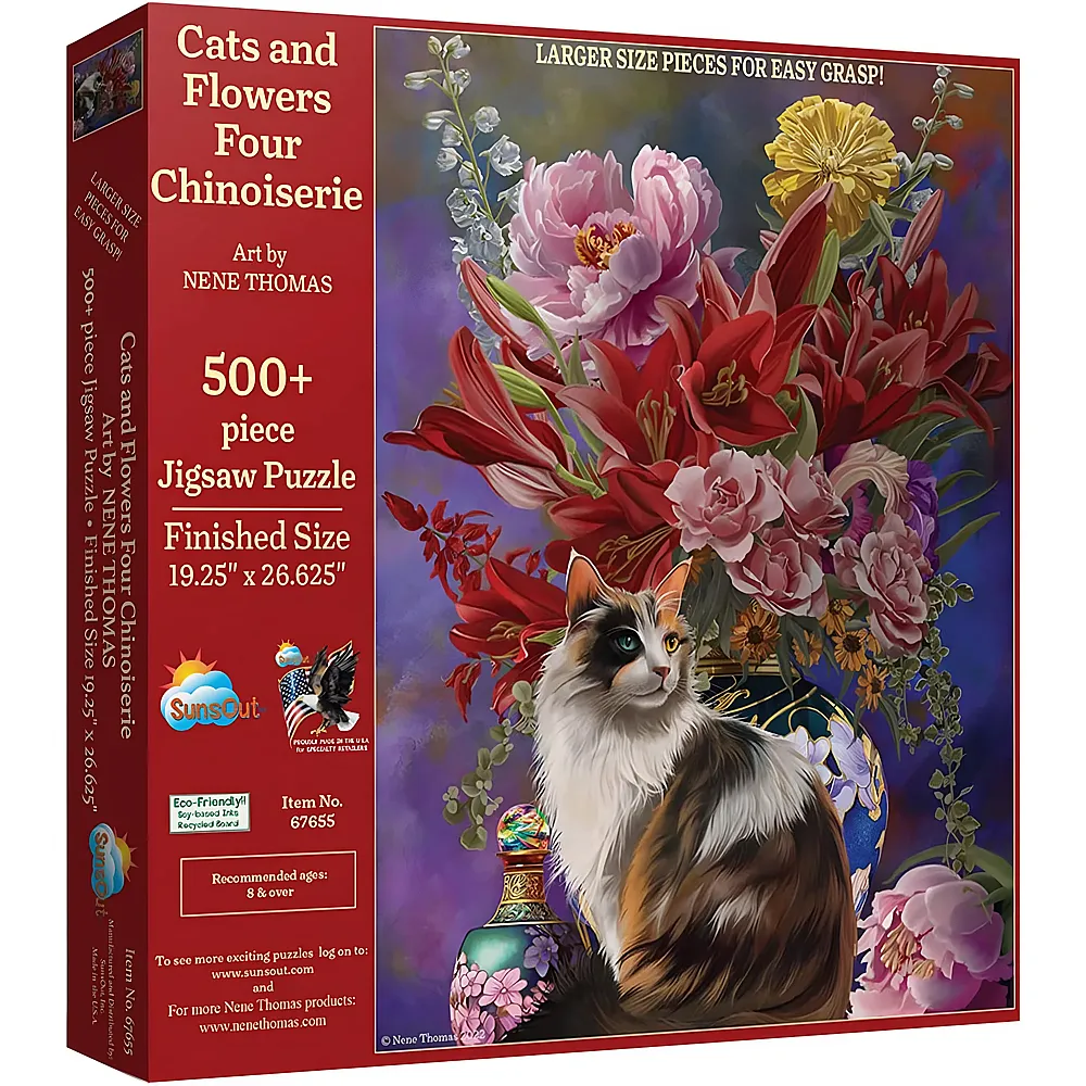 SunsOut Puzzle Nene Thomas Cats and Flowers four Chinoiserie 500Teile