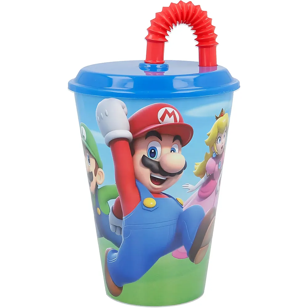 Stor Super Mario Trinkbecher mit Deckel & Strohhalm 430ml