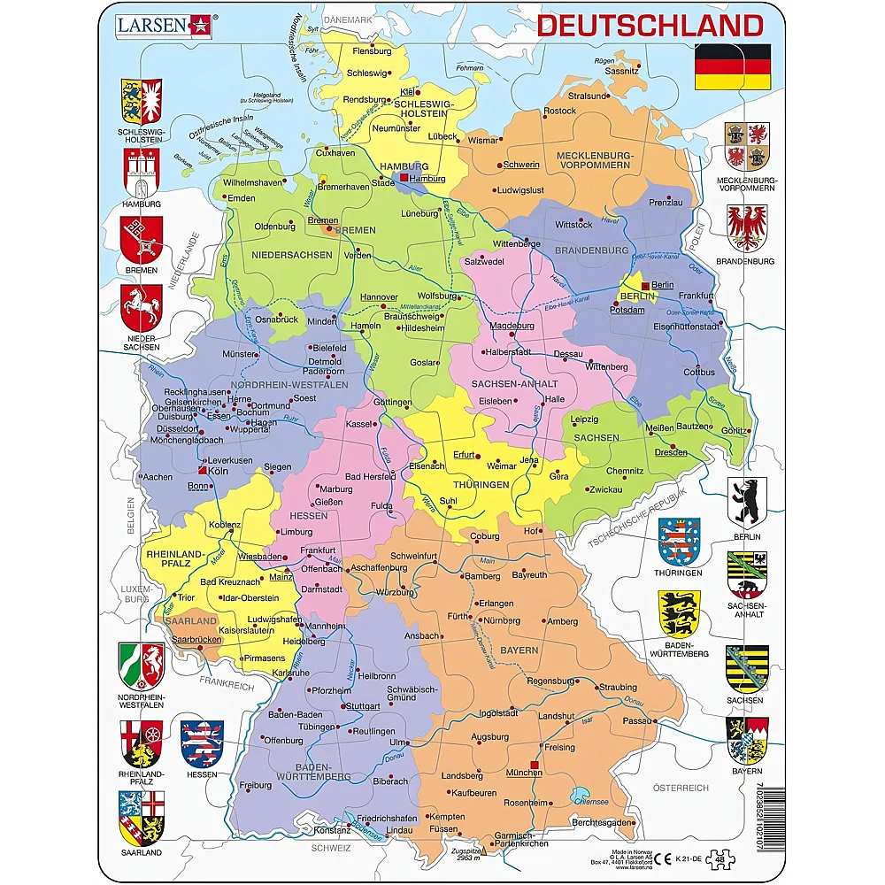 Larsen Puzzle Deutschland - 48 Teile - Rahmenpuzzle