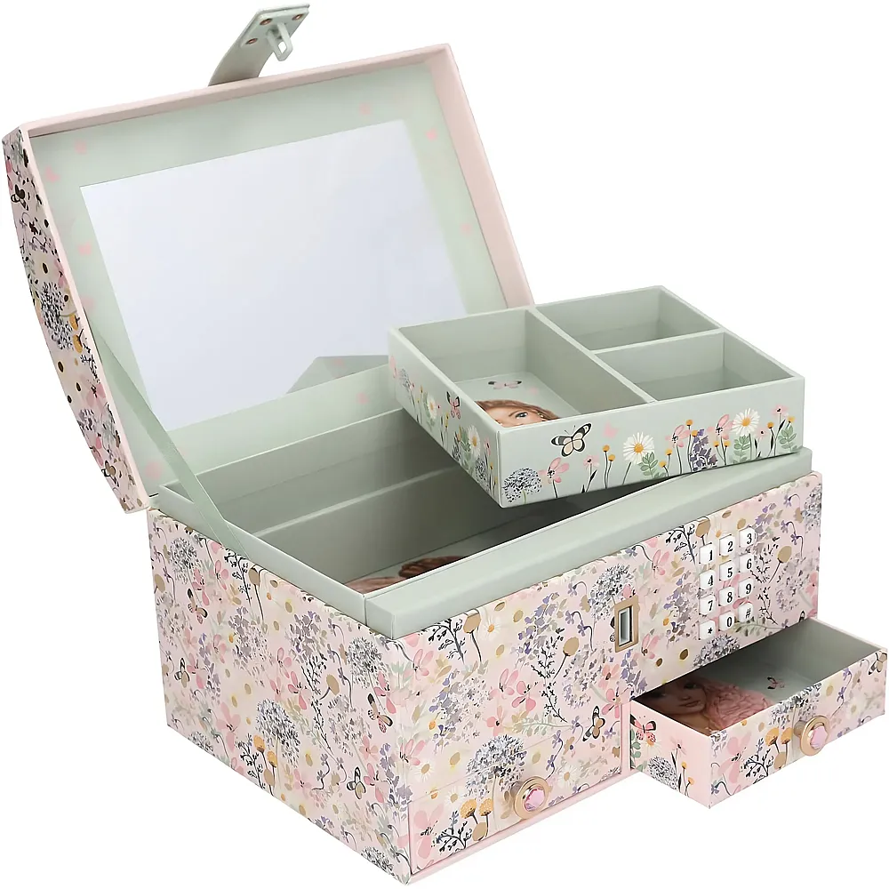 Depesche TOPModel Summer Feeling - Grosses Schmuckk�stchen in Rosa, mit Model Motiv und floralen Details, Schmuckbox mit Code