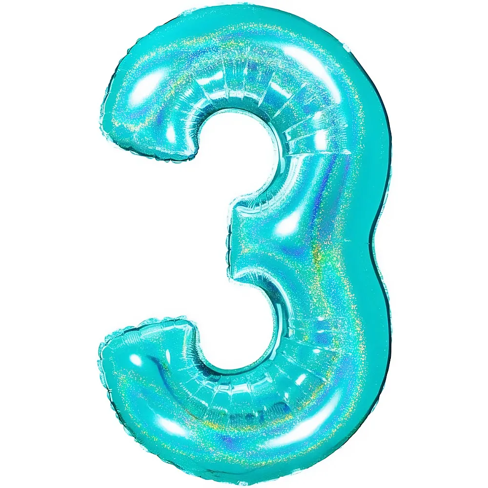 Grabo Ballon aluminium chiffre 3 paillet� holographique turquoise - 102 cm - Marques
