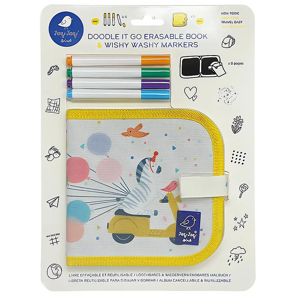 Jaq Jaq Bird Mini-Malbuch Zebra mit 4 Wishy Washy Stiften