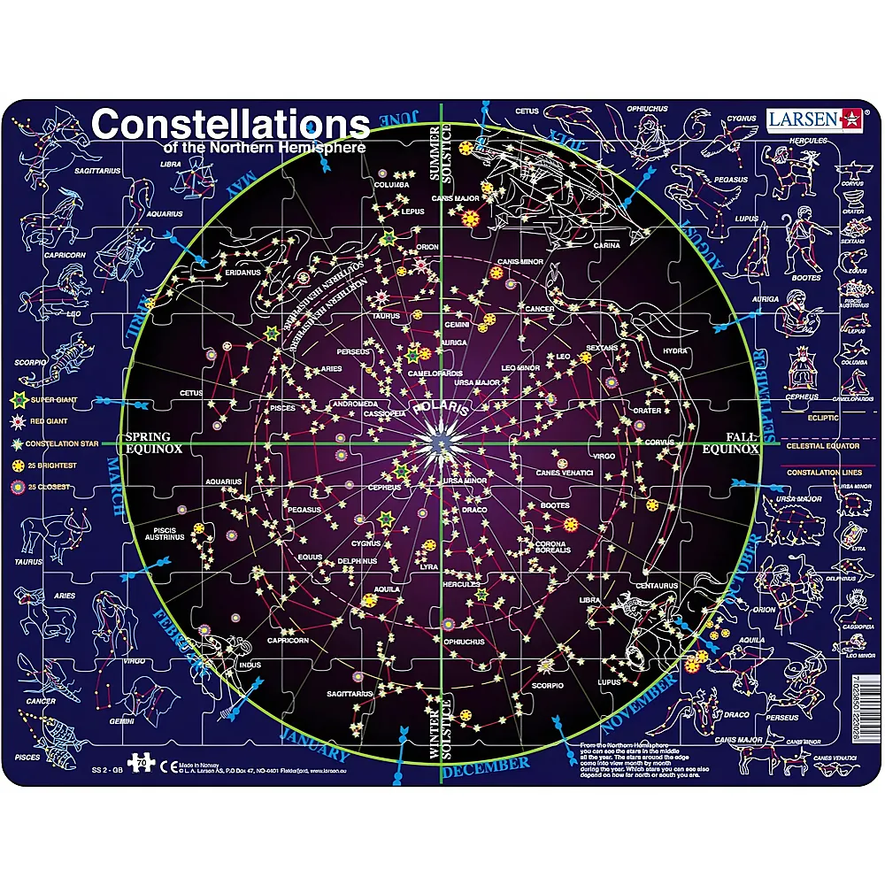 meinspielzeug - Larsen Puzzle Constellations of the Northern Hemisphere - English | Rahmenpuzzle
