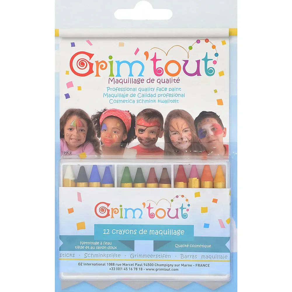 Grim'tout Boite 12 Crayons DE Maquillage dia 8,5x60mm