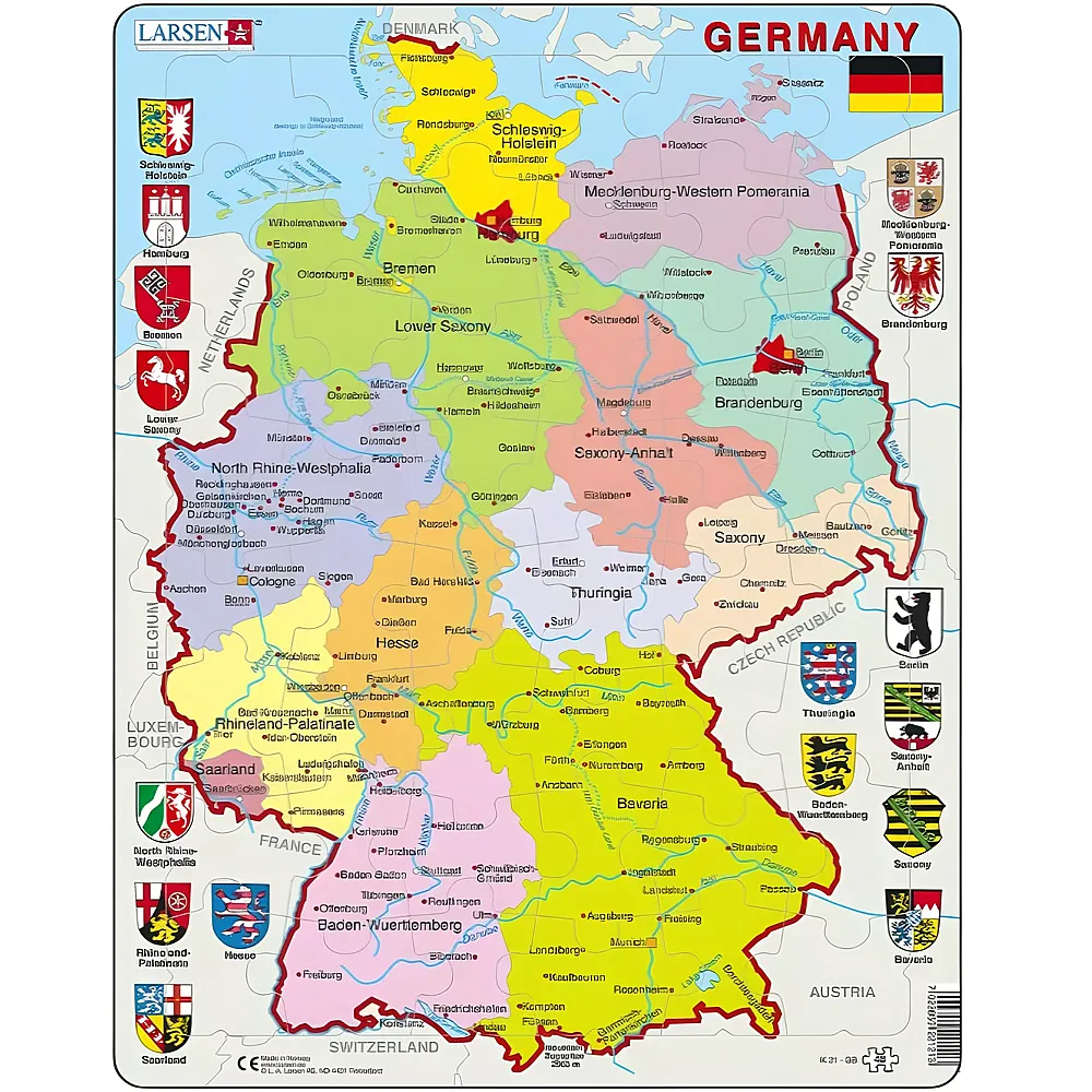 Larsen Puzzle Political map of Germany English - 48 Teile