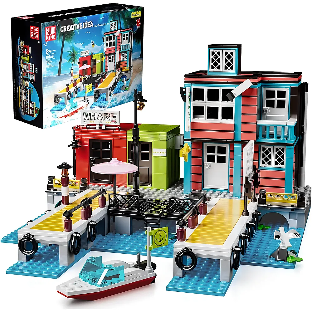 Mould King Creative Idea Hafen mit Hotel K�che, Fischerboot 10148 - Klemmbausteine Stadtleben