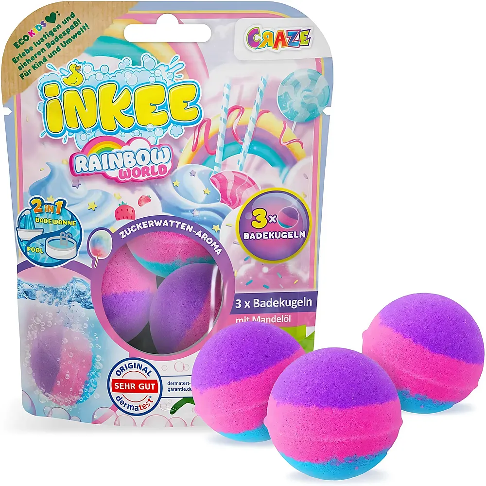 Craze Inkee Badekugeln Rainbow World - 3 Teile | Badespielzeug