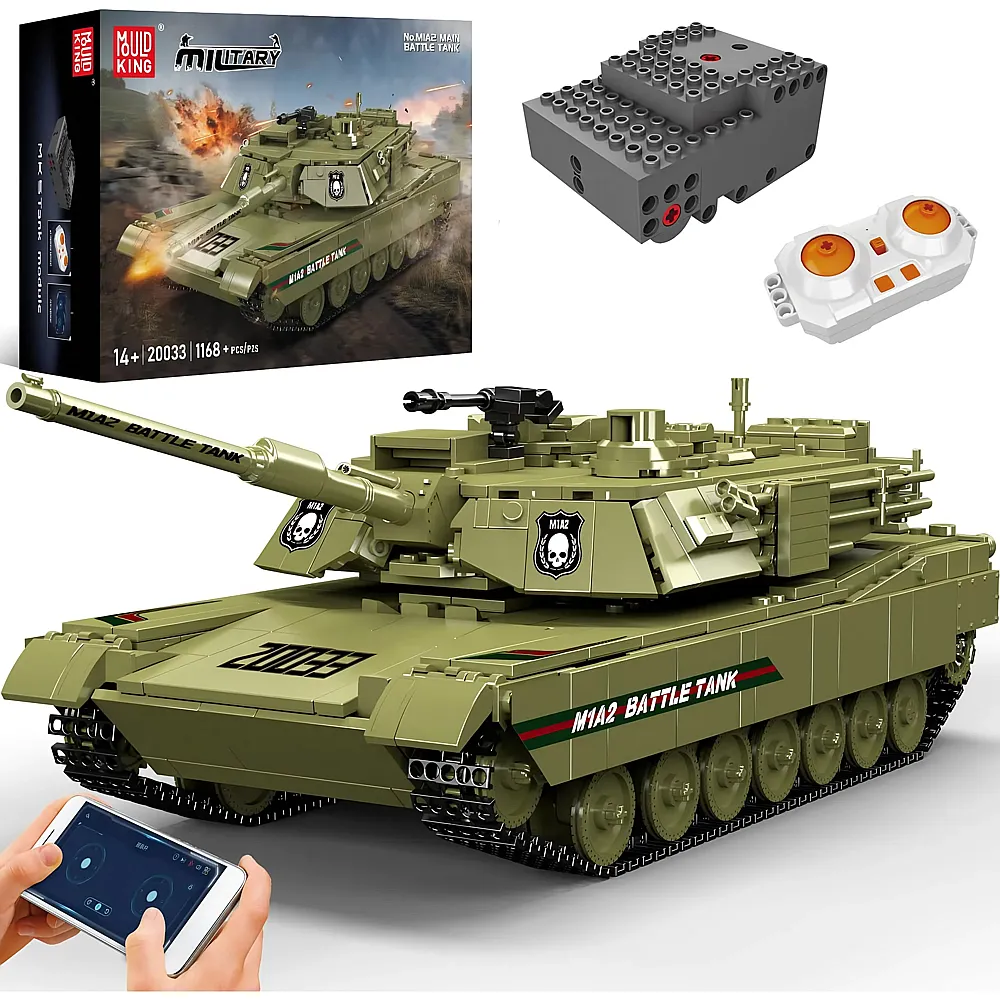 Mould King Military Panzer MIA2 mit Sound, APP und Ferngesteuerung 20033 - Klemmbausteine Milit�r