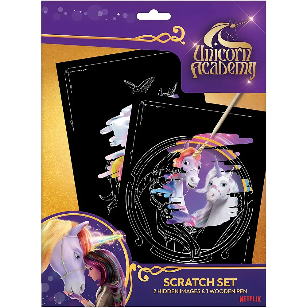 meinspielzeug - Sombo Unicorn Academy Kratzbild-Set mit Stift, 19.5x28.5cm