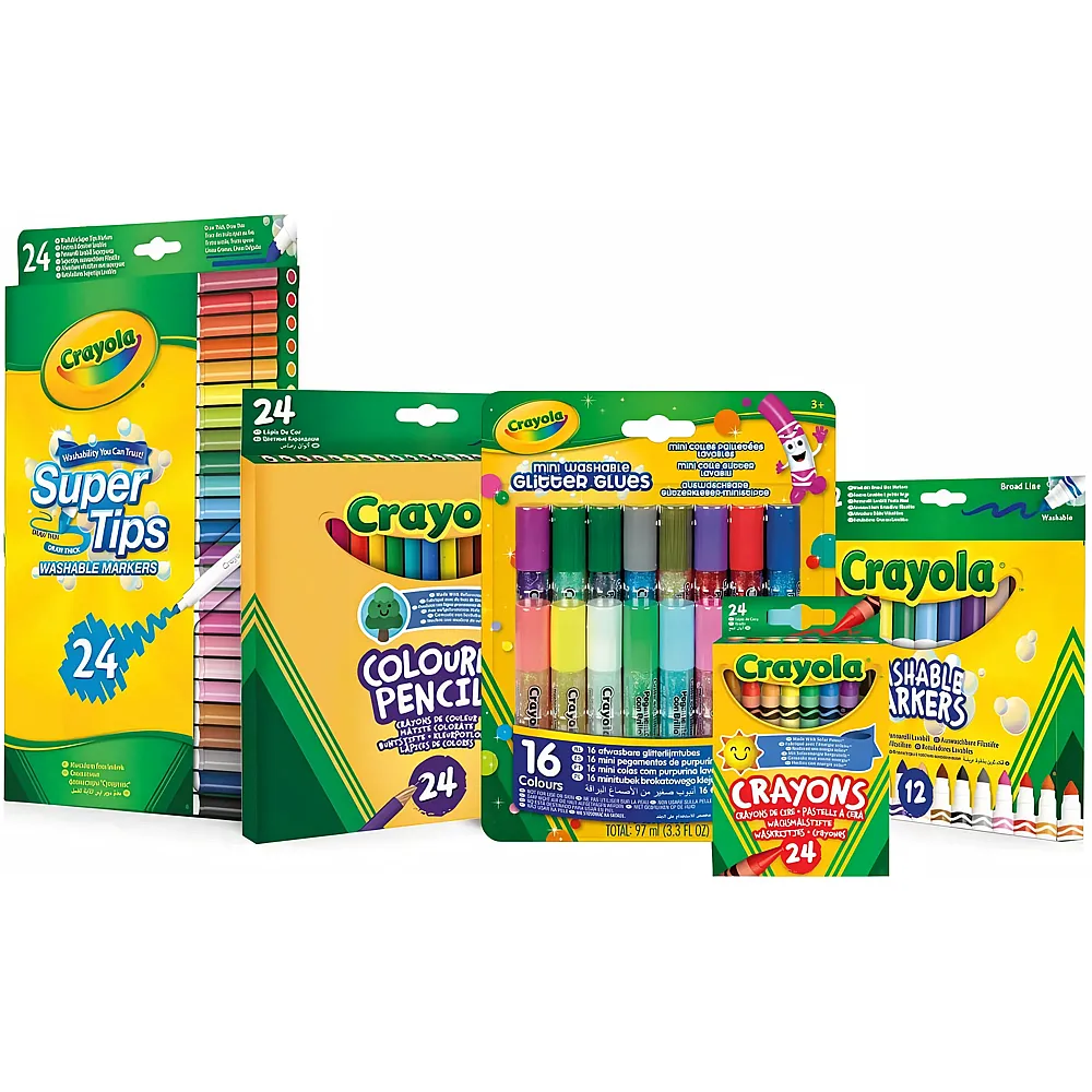 Crayola Fun Colouring Set Filzstifte, Buntstifte, Wachsmalstifte, Glitzerkleber - Farbe & Kreide