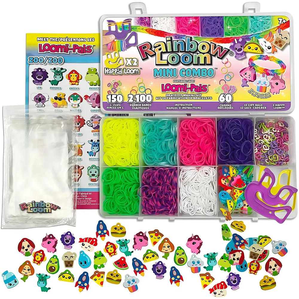 Bandai Rainbow Loom Mini Combo Set Loomi Pals 2100 Gummib�nder und 60 Tiercharms