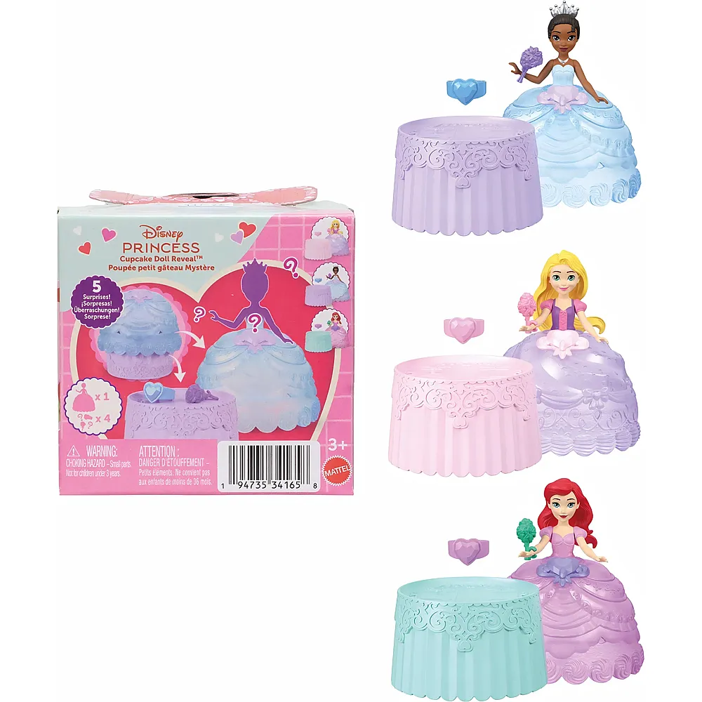 Mattel Disney Princess Cupcake Doll8 Reveal Kleine Puppen, 3-fach