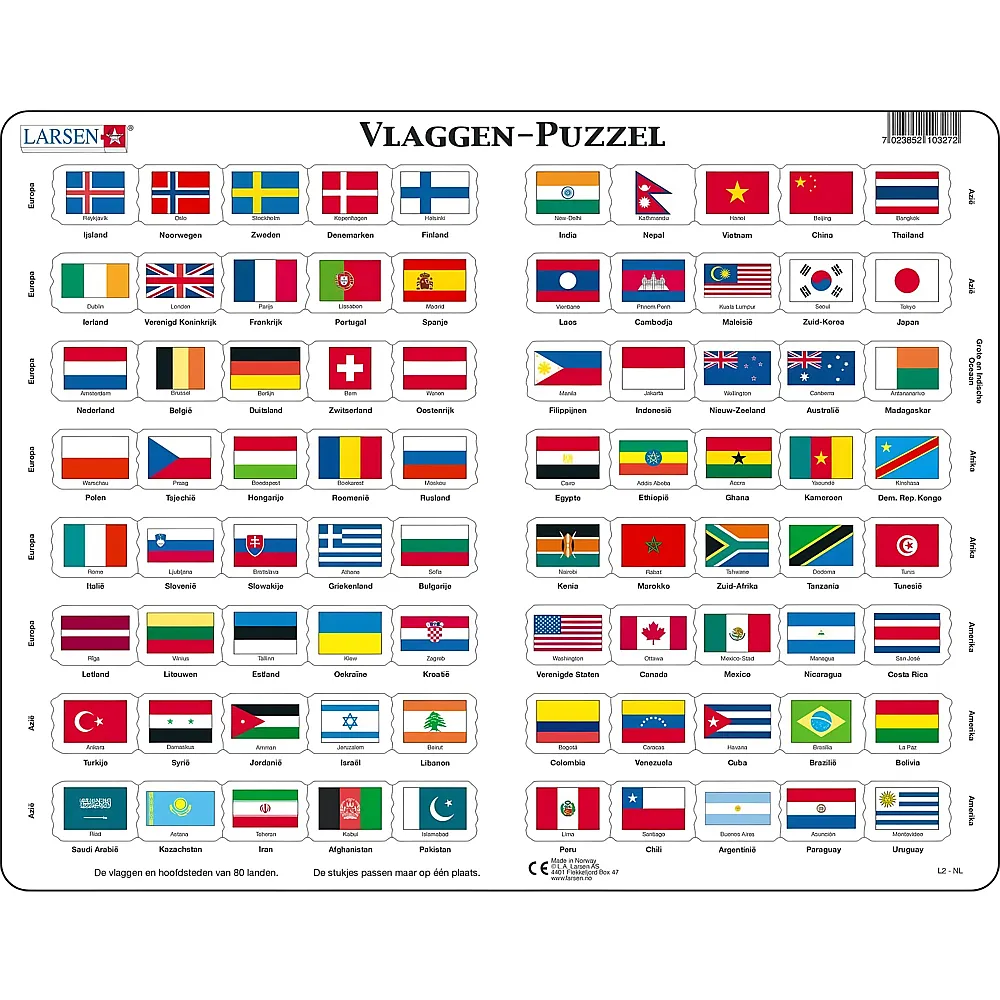 Larsen Puzzle Flaggen der Welt, 80 Stk.