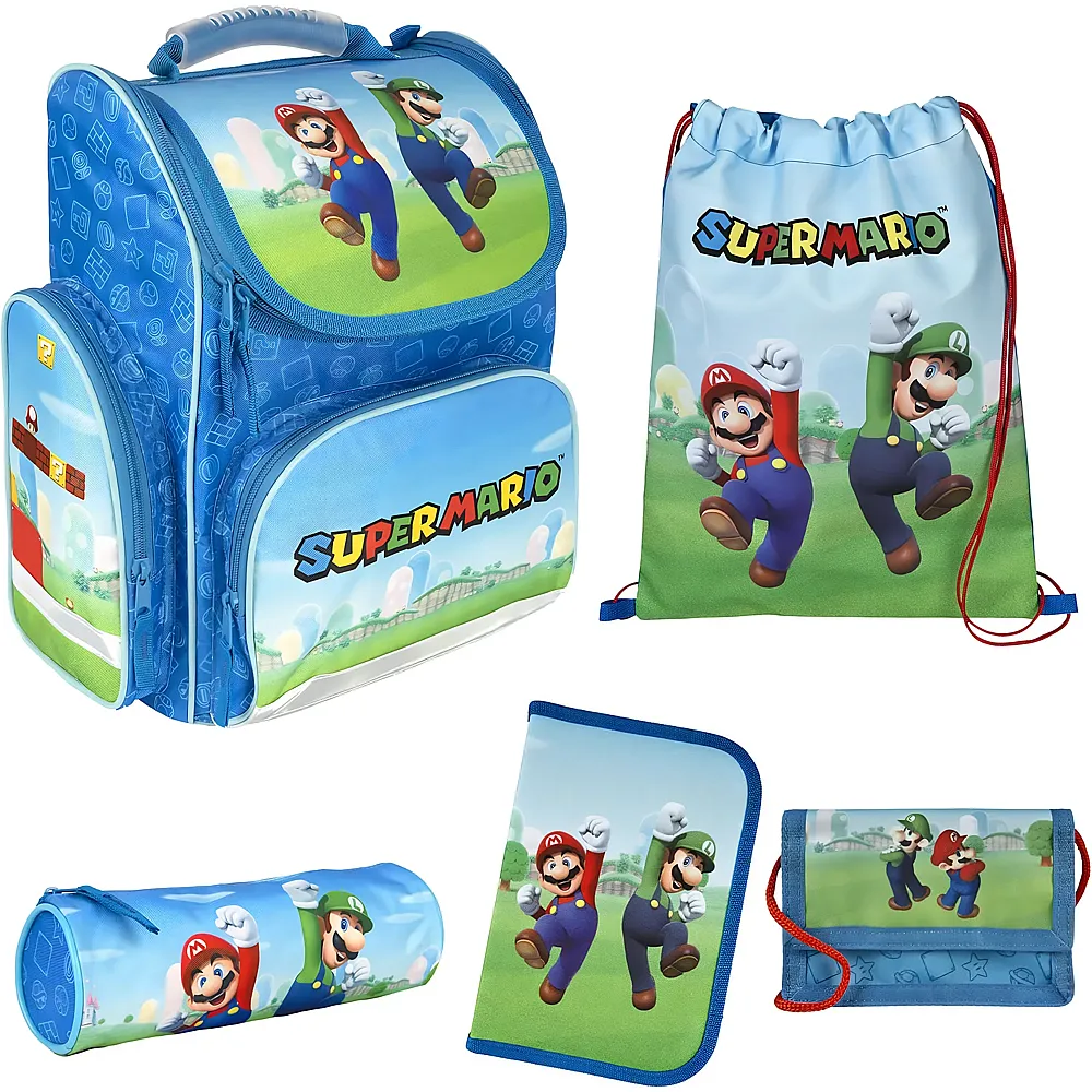 Scooli Super Mario Schulranzen Set Clou - 5 Teile