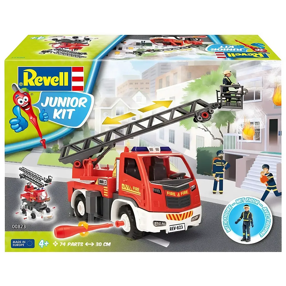 Revell Junior Kit Feuerwehr mit Drehleiter und Figur 74Teile