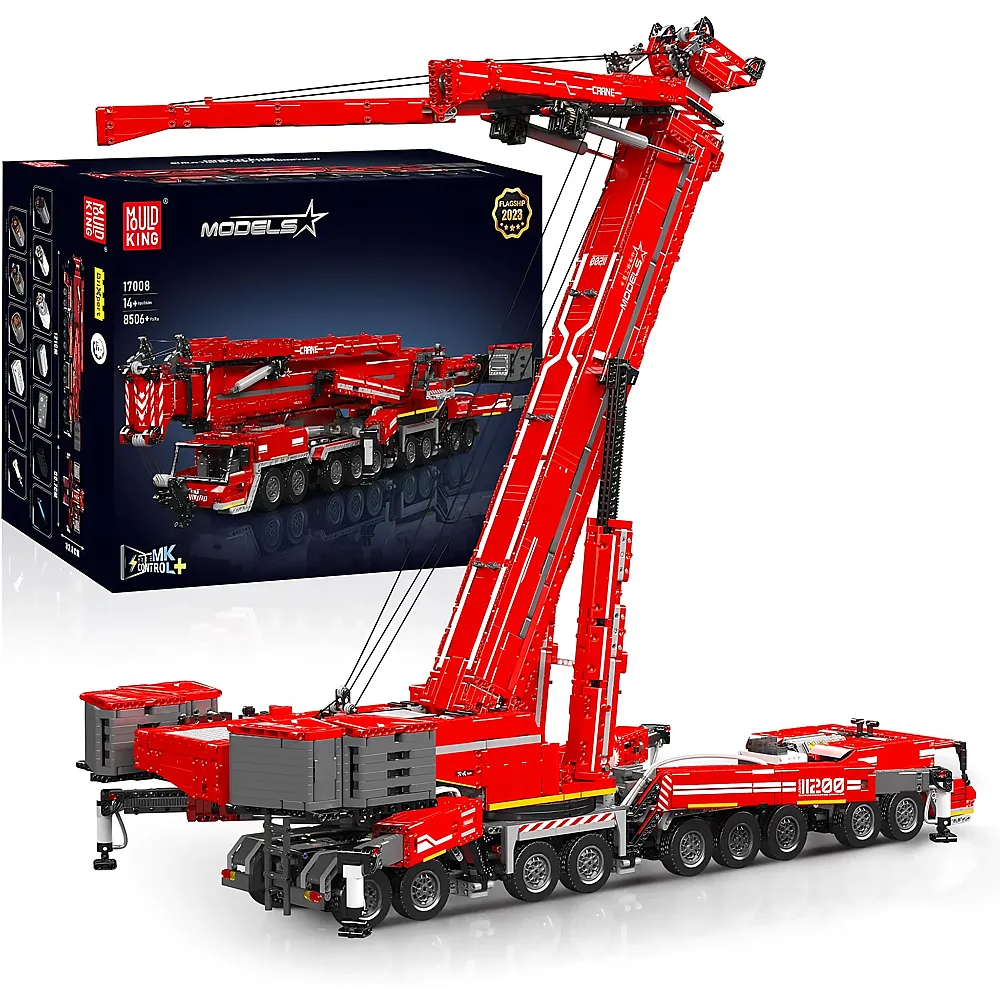 Mould King Models Ferngesteuerter LKW-Kran Rot 17008 - Klemmbausteine Fahrzeuge