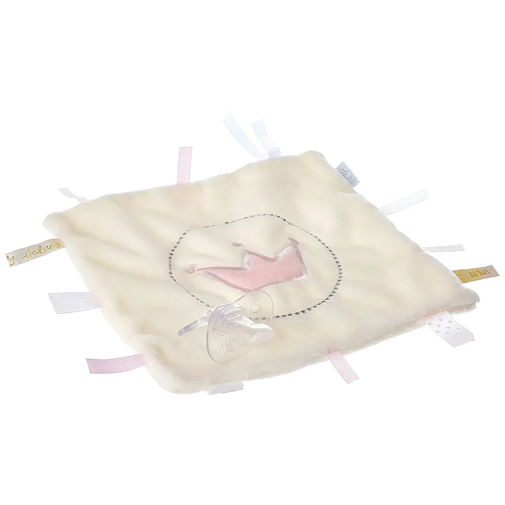 meinspielzeug - BamBam Schnullertuch mit Krone und Labels Rosa | Schmuset�cher