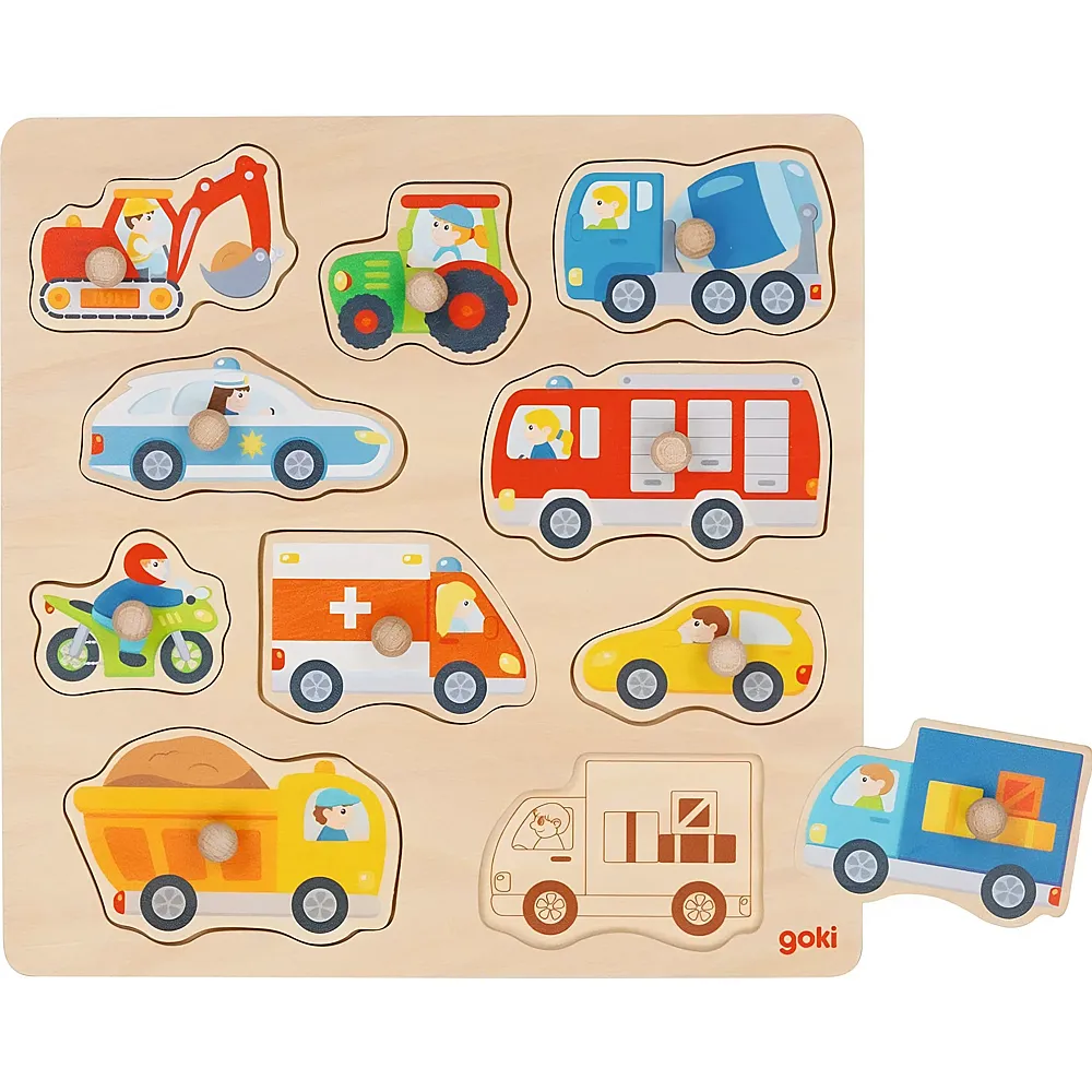 Goki Steckpuzzle Fahrzeuge 10Teile | Kleinkind-Puzzle