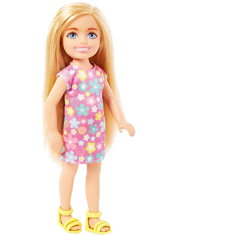 Barbie Chelsea Puppe im lila geblmten Kleid und blonden Haaren