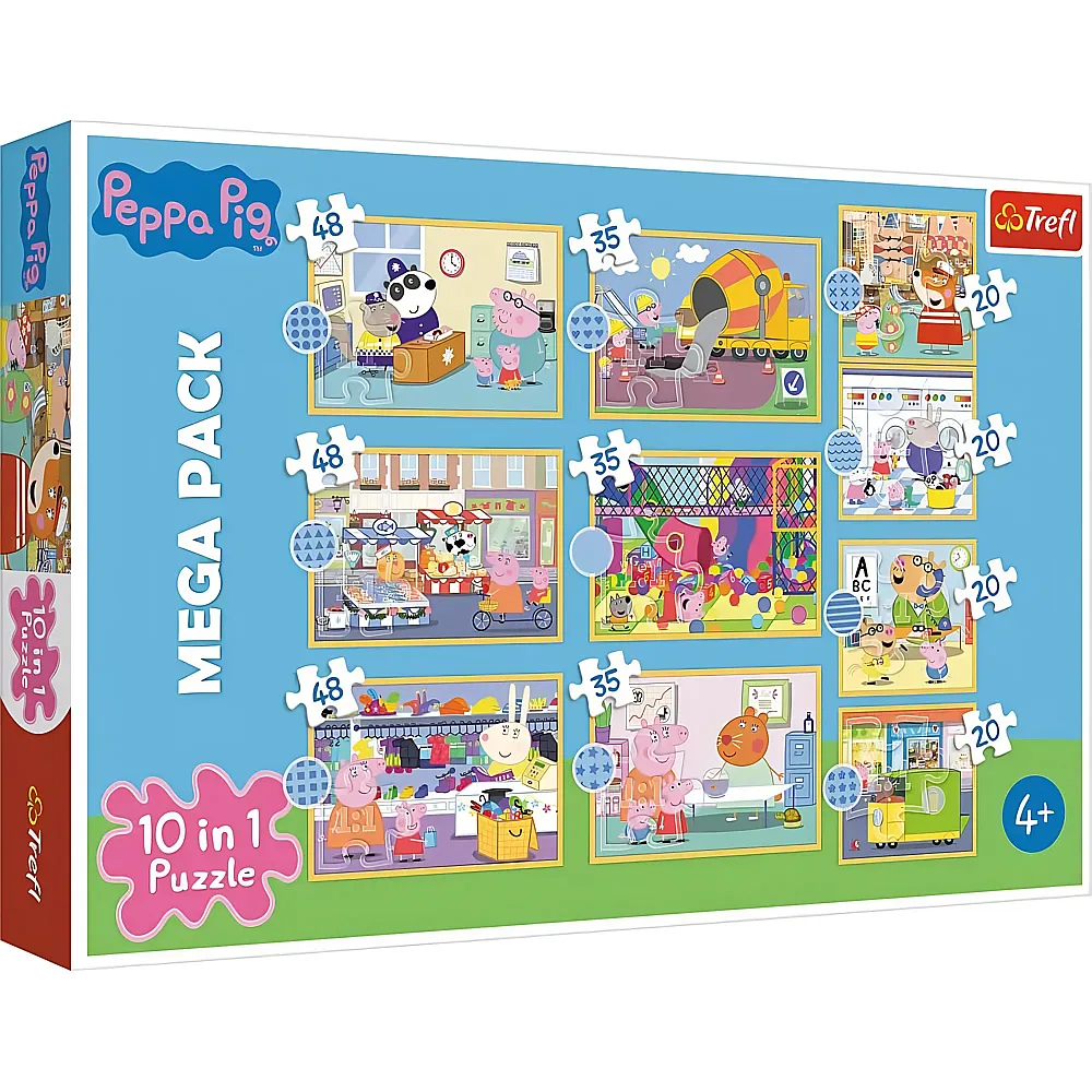 Trefl Puzzle 10in1 Mega Pack Peppa Pig - 48 Teile - Puzzle 10-104 Teile