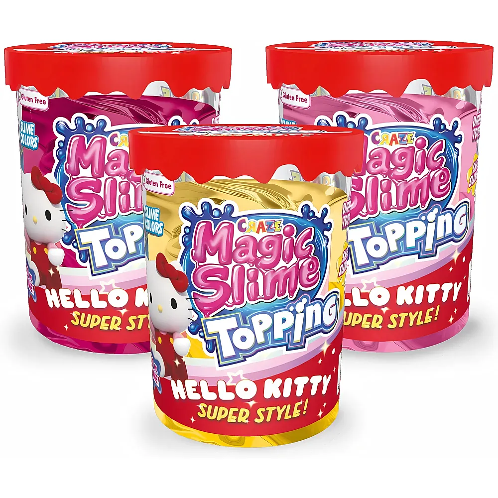 CRAZE Magic Slime Topping Hello Kitty - 3er Set Schleim Kinder Magic Kitty, in 3X 70 ml Dose mit Glitter & verschiedenen