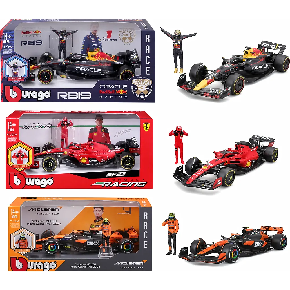 Bburago 1:24 Formel 1 Fahrzeug mit Figur - Die-cast 1:24