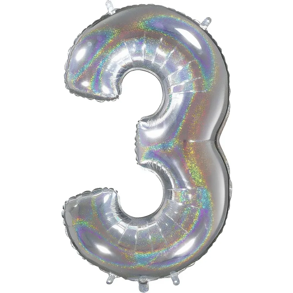 Grabo Megaloons Folienballon Zahl 3 Holographic Silber - 66 cm - Folienballone