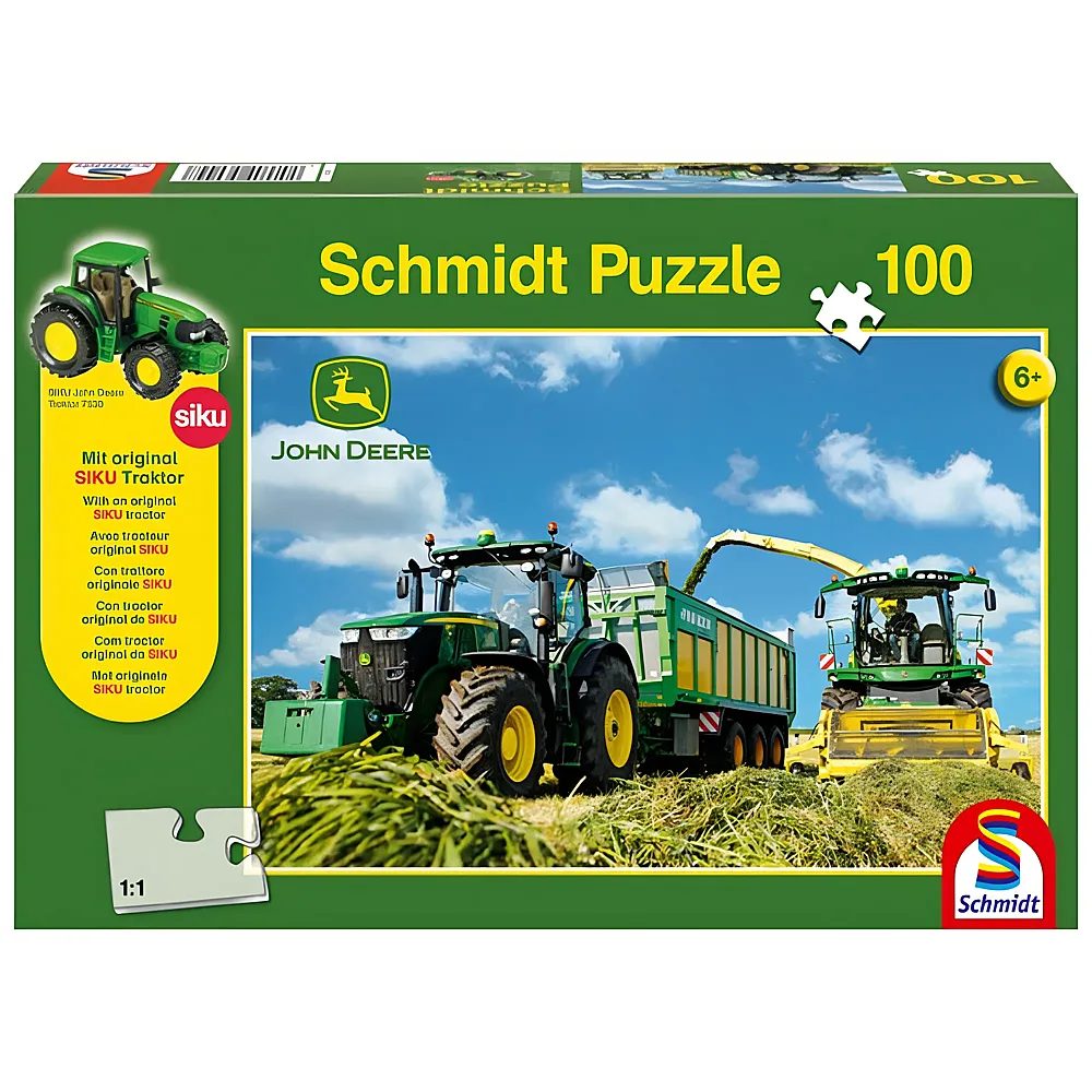 Schmidt Puzzle John Deere 7310R Traktor mit 8600i Feldhcksler inkl. Siku Traktor 100Teile