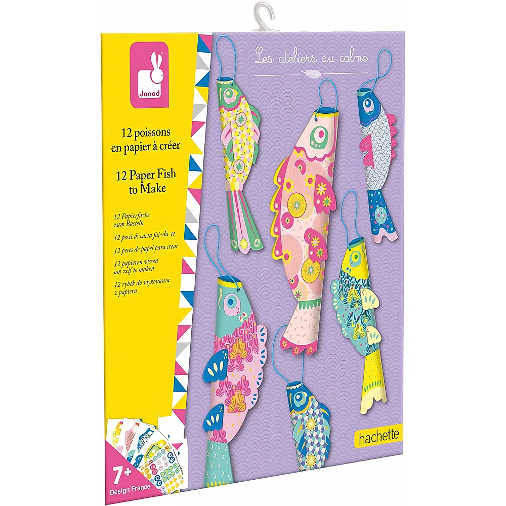 Janod Die Werkst�tten der Ruhe - Papierfische zum Erstellen - 12 Fische - Kreativset f�r Kinder - F�rderung der