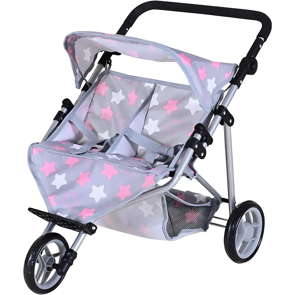 Knorrtoys Zwillingspuppenwagen Duo Star Grau/Pink
