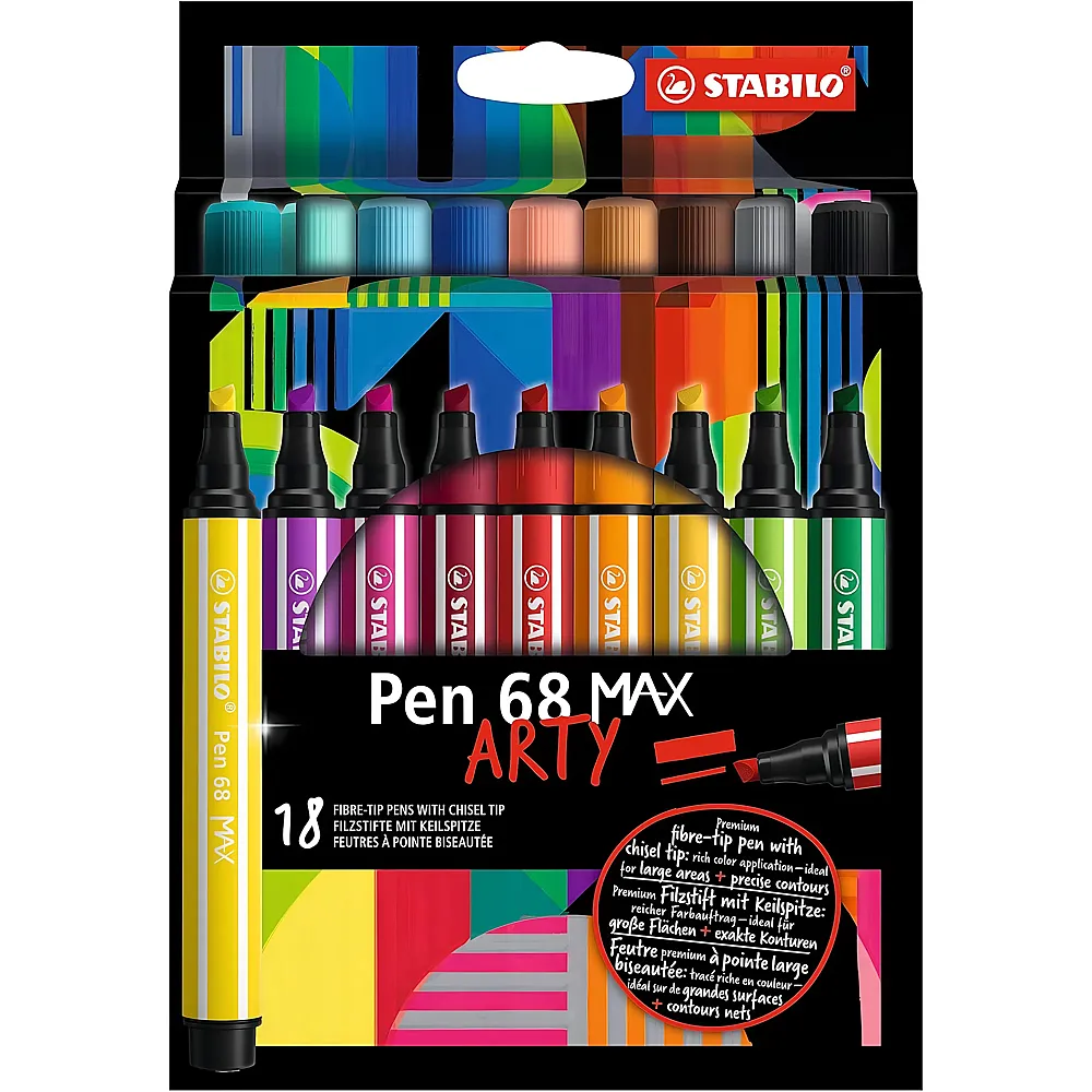 meinspielzeug - Stabilo Arty Premium-Filzstift mit dicker Keilspitze 18Teile | Farbe & Kreide