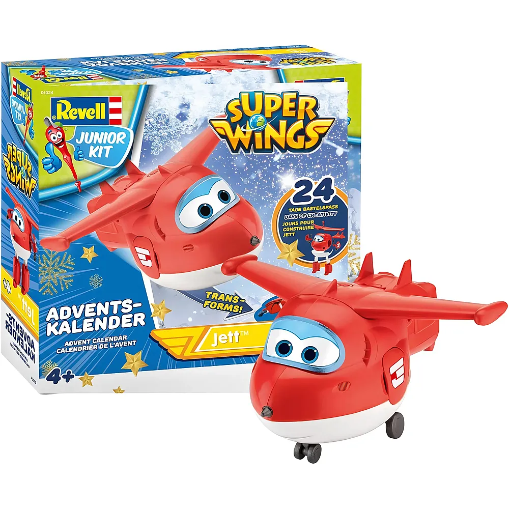 Revell Junior Kit  Super Wings Adventskalender Jett Bauen-Schrauben-Spielen, 24 Tage cooler Bastelspass, ab 4 Jahre, 20 cm
