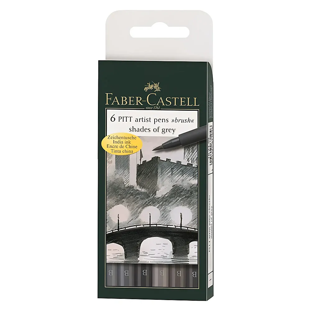 Faber-Castell Tuschestift PITT artist pen B 6er Etui Shades of grey | Farbe & Kreide