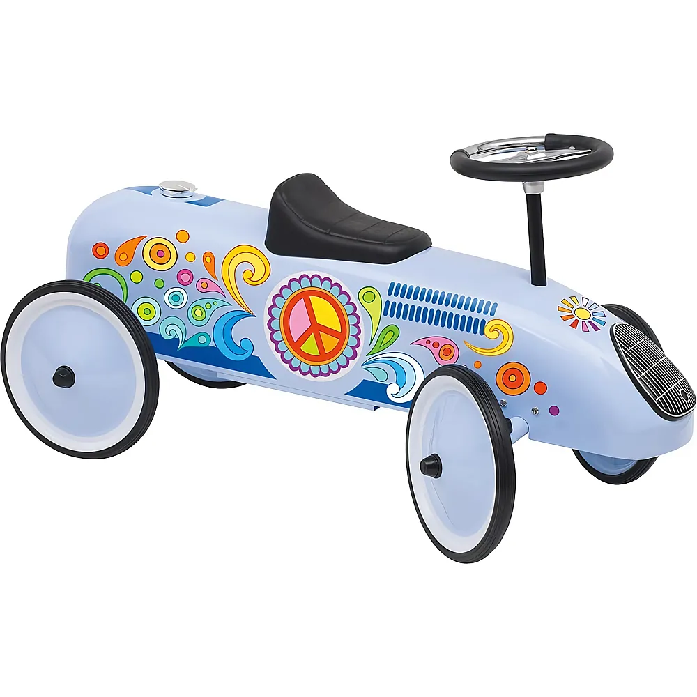 Goki Rutscherfahrzeug Retro Flower-Power Blau - Rutschfahrzeuge