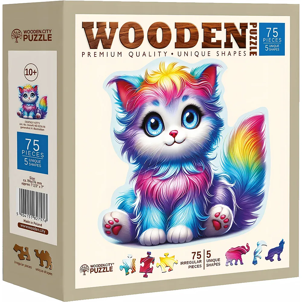 meinspielzeug - Wooden City Puzzle Fantasy Kitty 75Teile | Holzpuzzle