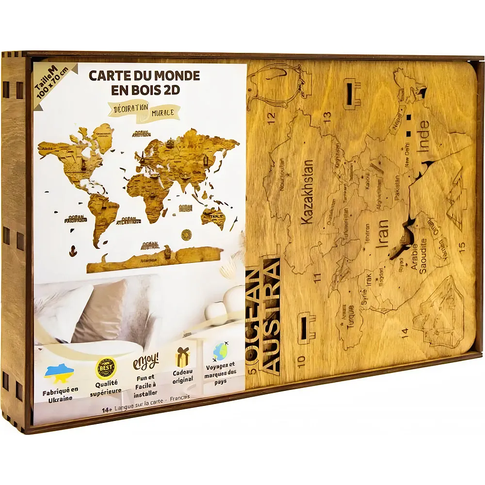 Creatif Wood Carte DU Monde 2D Foncee M 70x100cm FR - Suche