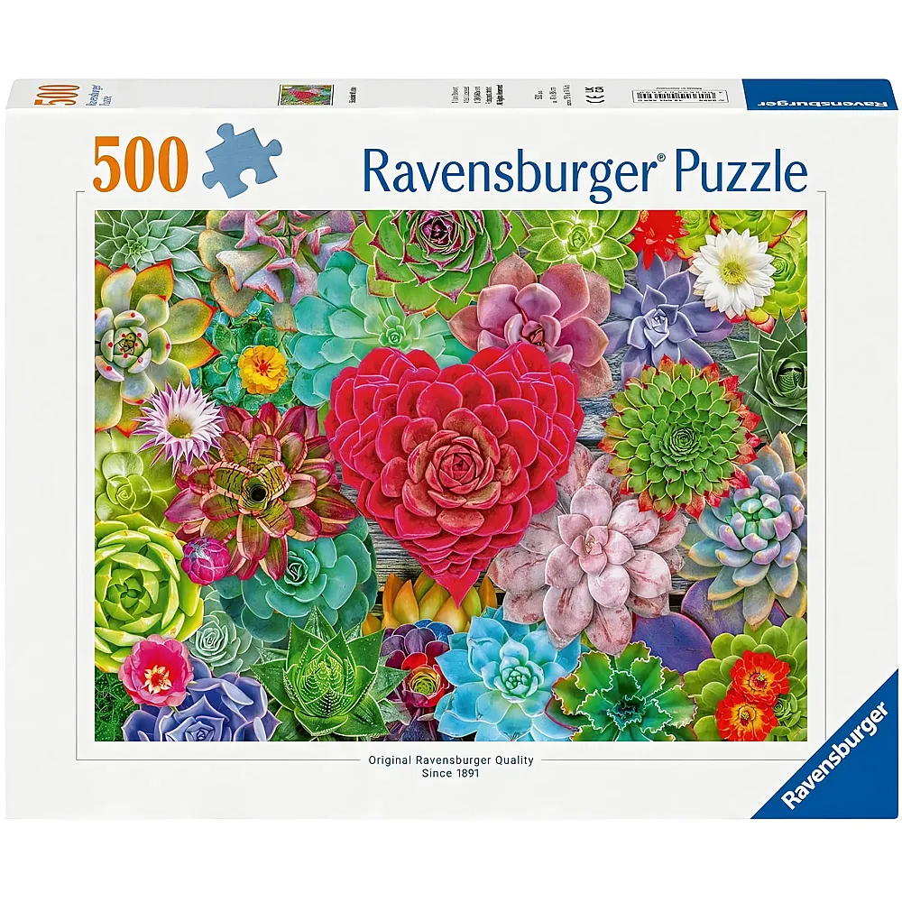 Ravensburger Succulent Love 500-teiliges Puzzle, visuell beruhigendes Design, luftreinigende Pflanze, FSC-zertifizierte Materialien