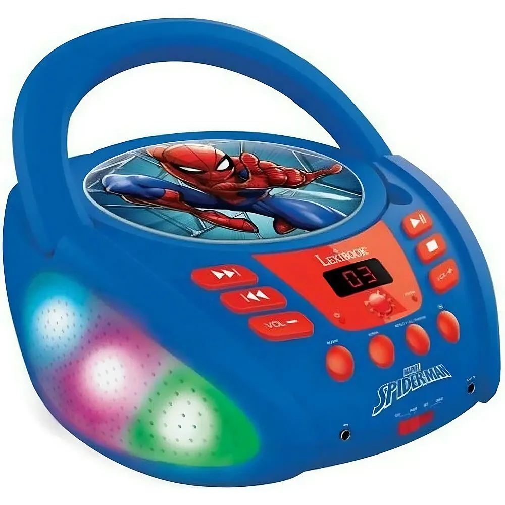 Lexibook Spiderman Bluetooth CD-Spieler mit Lichteffekten und USB Anschluss