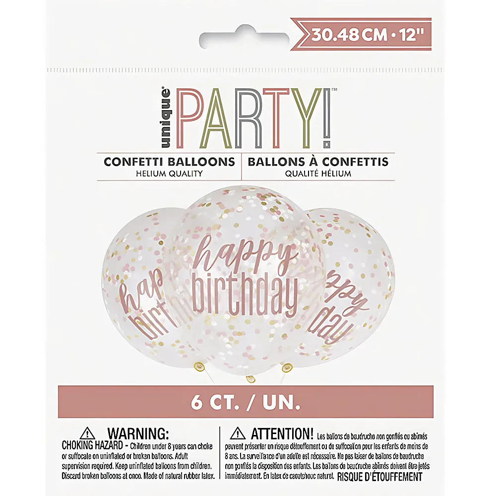 Unique Konfetti-Ballon Happy Birthday Pink 6Teile | Kindergeburtstag