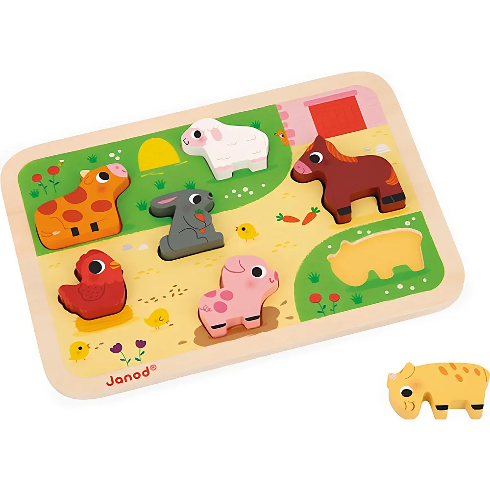 meinspielzeug - Janod Puzzle Chunky der Bauernhof 7Teile | Holzpuzzle